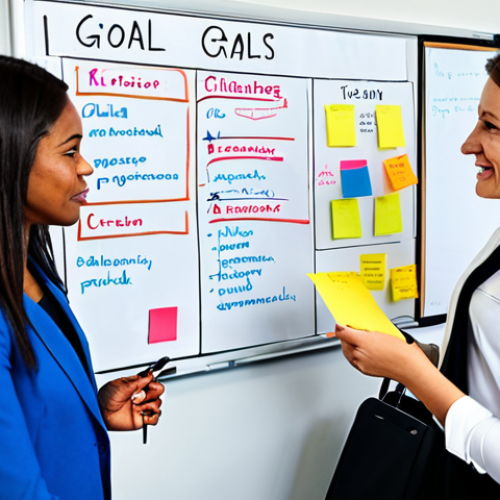 Problem Identification & Goal Setting**

A diverse team brainstorming in a modern office. Whiteboard filled with SMART goals, sticky notes outlining challenges. Professional attire, fully clothed, appropriate content, safe for work, perfect anatomy, natural proportions, professional setting. Focus on collaboration and strategic planning. Family-friendly.

**