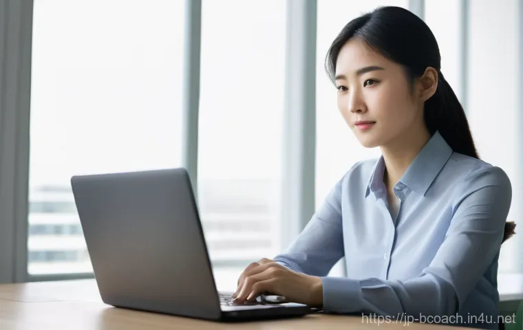 비즈니스 코칭과 직장 내 갈등 해소 - **Prompt:** A young Japanese professional woman in her late 20s or early 30s, sitting at a sleek, mo...