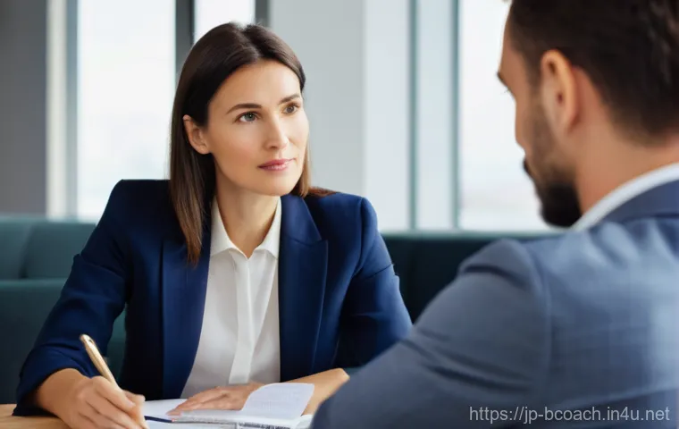 비즈니스 코칭 직업으로 전환하는 법 - **Prompt:** "A business coach, a woman in her late 30s with a warm and approachable expression, wear...